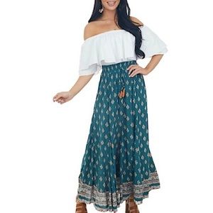 NWOT Boutique Teal Gypsy Boho Maxi Skirt 💙